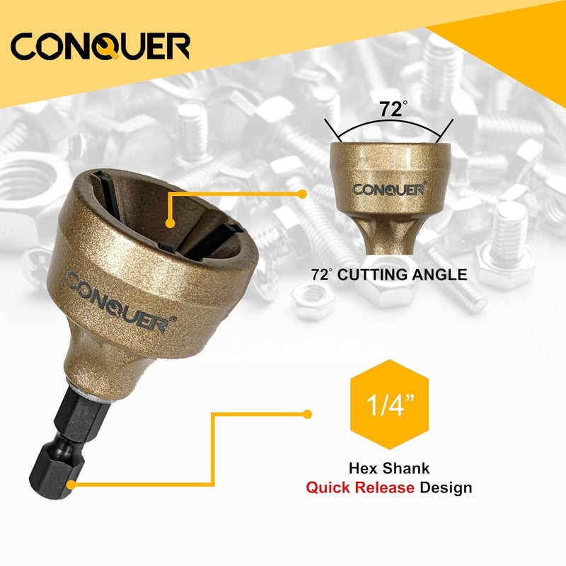Conquer Tools Deburring External Chamfer Tool, Premium Tungsten Blade, Deburring Drill Bit, Remove Burr Tools Quick Release Shank Fits for 1/8"-3/4"(3mm-19mm) Stainless Steel Burr Removal, Countersink - Image 3